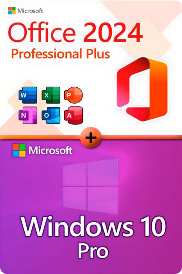 Microsoft Office 2024 Professional Plus + Microsoft Windows 10 Professional License for 3 devices