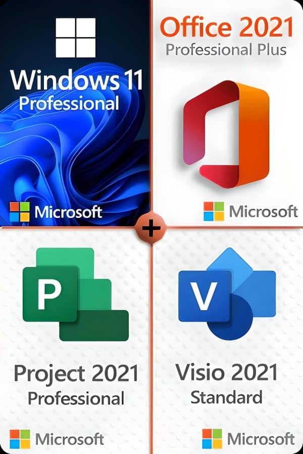 Microsoft Windows 11 Professional + Microsoft Project 2021 Professional + Microsoft Office 2021 Professional + Microsoft Visio 2021 Standard License for 3 devices